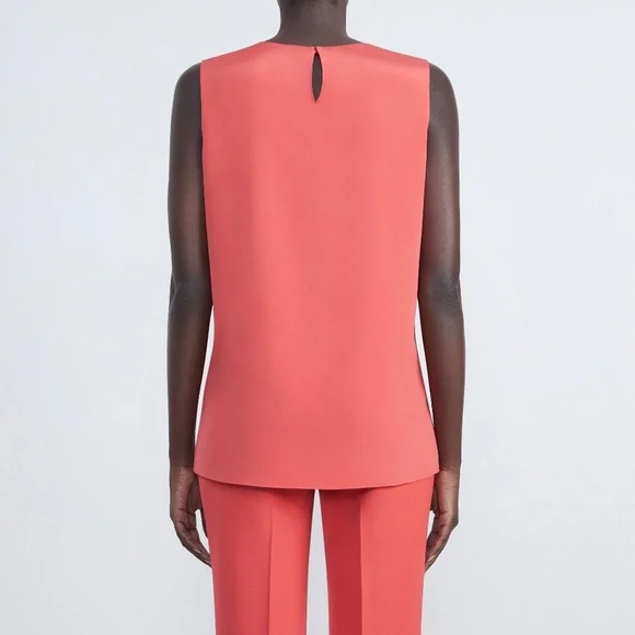 Lafayette 148 Silk Crepe De Chine Sleeveless Blouse in Vibrant Coral - Medium M - Picture 3 of 4